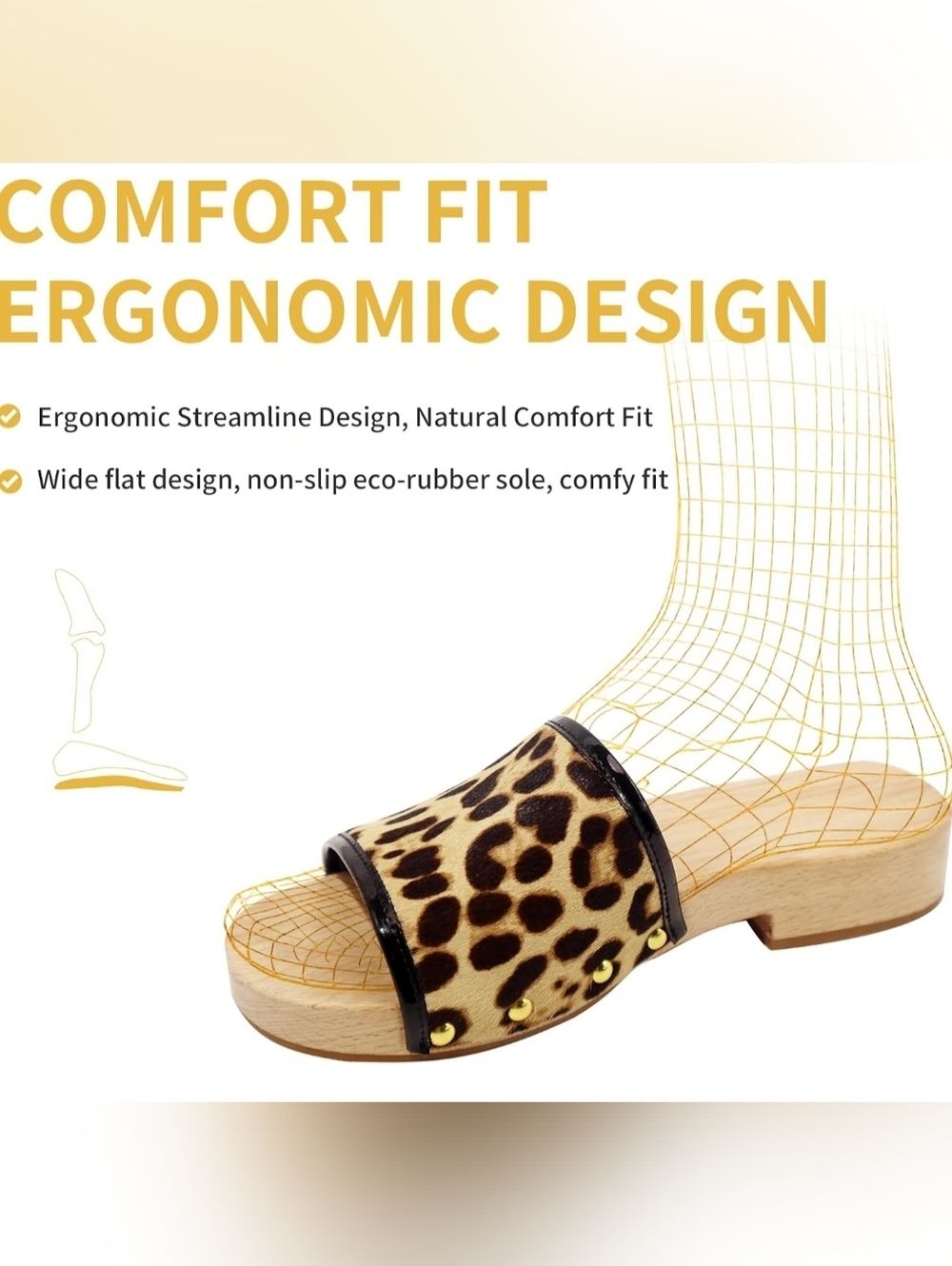 Genuine Leather Leopard Wooden Clogs Sandals | Handmade Wood Slides |Size 9 NIB - Picture 4 of 8